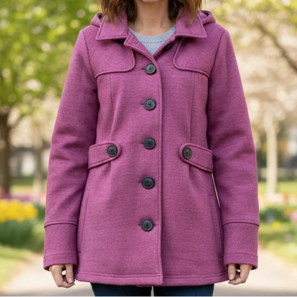 Purple Cotton Button Up Trench Coat Jacket Shacket Sweatshirt Size Large Y2K - Picture 11 of 11